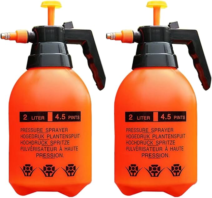 2 Pcs Garden Pump Sprayer, 0.5Gallon/68oz Hand-held Lawn Pressure Orange Spray Bottle with Adjustable Nozzle (FKM Gasket Update)