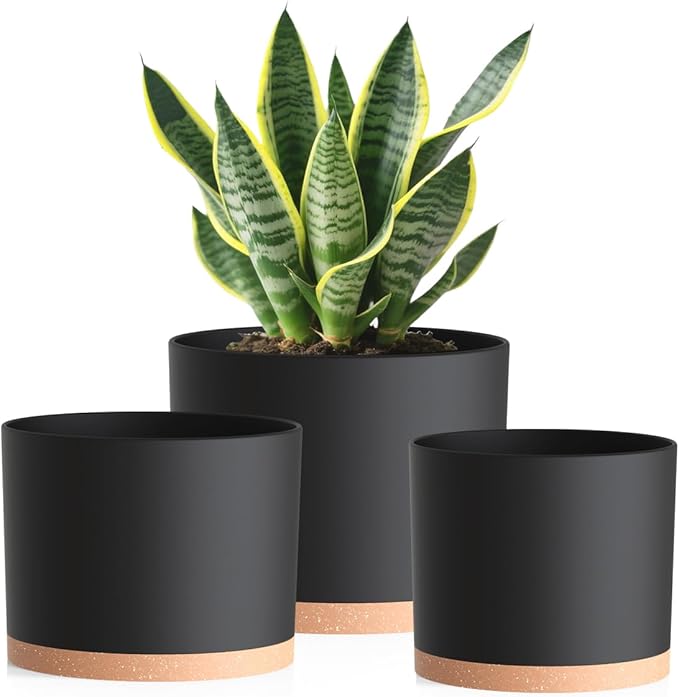 Large Plant Pots Set of 3 – 8", 9", 10" Indoor Flower Pots with Drainage Holes and Saucers, Big Planters for Monstera, Fiddle Leaf Fig, Snake Plant – 5 Colors