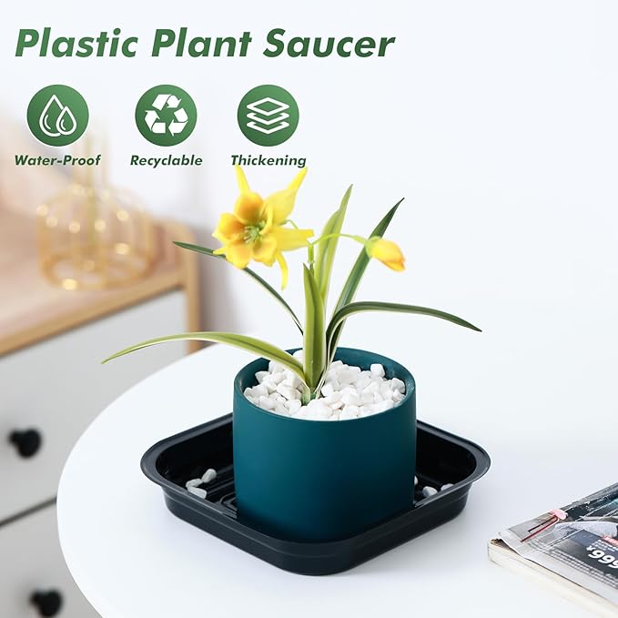 15 Pack 4, 6, 8, 10, 12 Inch Plant Saucer Plant Trays for Pots Square Plant Pot Saucers for Outdoors and Indoors Plant Water Catcher Tray Plastic Plant Trip Trays Saucers for Potted Plants Dishes