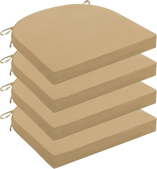 Wellsin Outdoor Chair Cushions for Patio Furniture - Patio Chair Cushions Set of 4 - Water Resistant Round Corner Outdoor Seat Cushions 17"X16"X2", Khaki