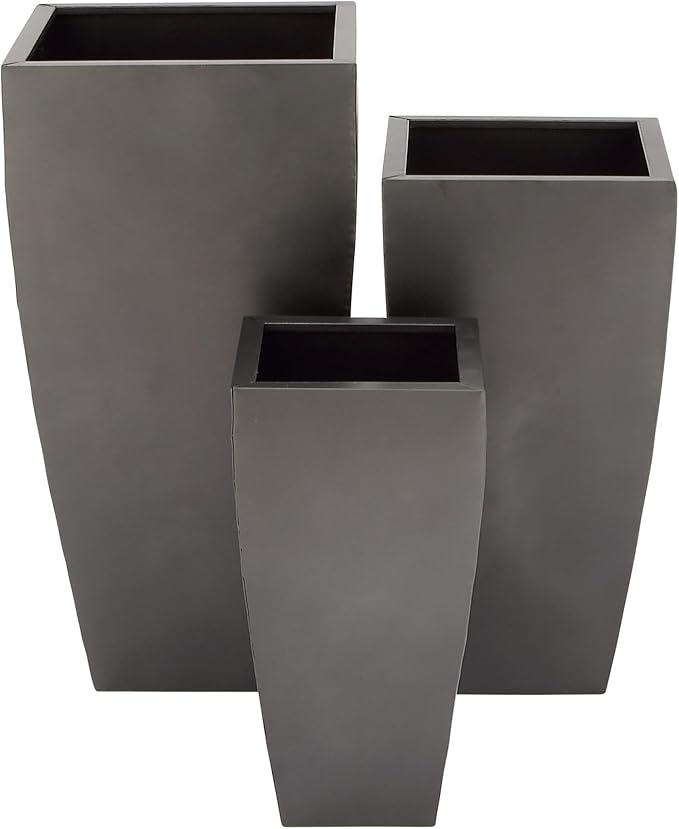 Deco 79 Metal Indoor Outdoor Planter Large Planter Pot with Tapered Base, Set of 3 Planters 20", 25", 30"H, Dark Gray