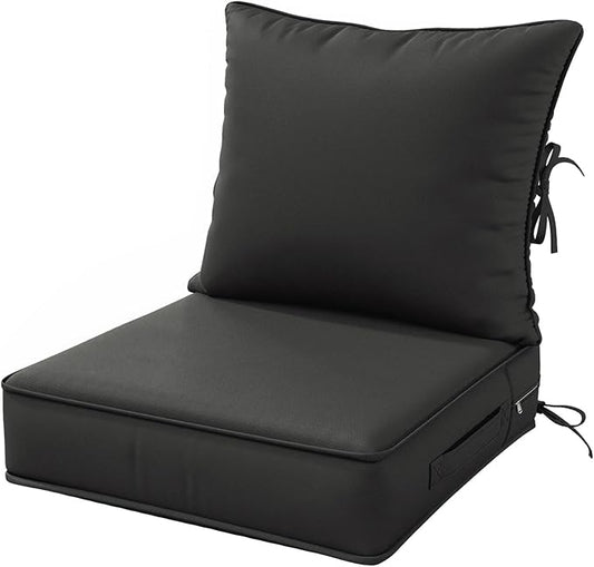 Outdoor Patio Chair Cushions Set 22 L X 22 W X 4 H Waterproof & Fade Resistant Deep Seat and Back Cushions with Removable Covers Outdoor Seat Cushion Set for Chairs and Sofas
