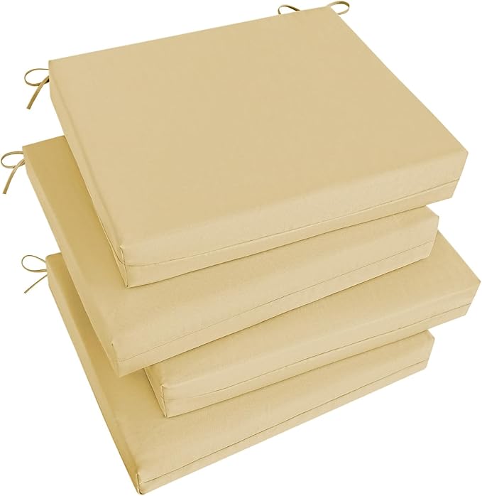 Basic Beyond Outdoor Chair Cushions Set of 4, Square Corner Outdoor Cushions for Patio Furniture, Water Resistant Patio Chair Cushions with 2 Ties, 18.5x16x3, Khaki