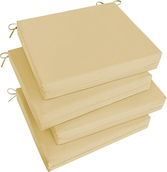 Basic Beyond Outdoor Chair Cushions Set of 4, Square Corner Outdoor Cushions for Patio Furniture, Water Resistant Patio Chair Cushions with 2 Ties, 18.5x16x3, Khaki