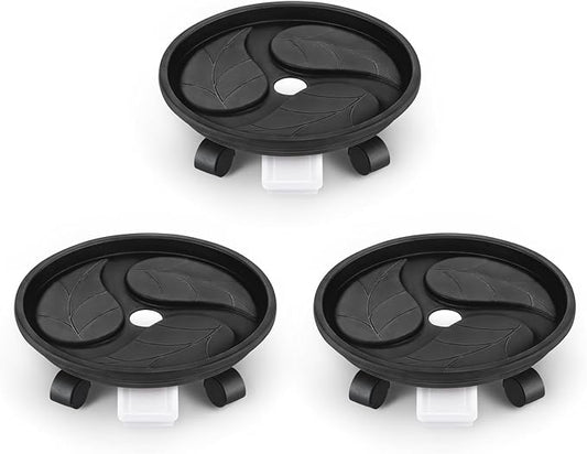 Looca Plant Caddy with Wheels and Drainage Tray, 13”Rolling Plant Stand Flower Pot Mover, Planter Caddies Round Plant Dolly for Heavy Duty Planter, 3 Pack, Bearing 120 lbs (Black)