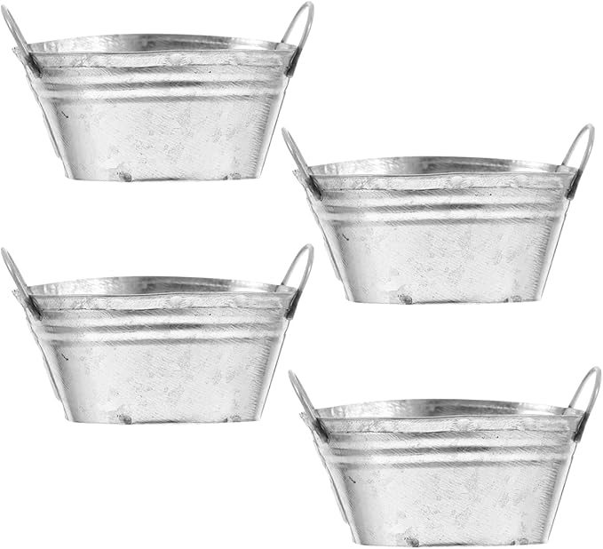 Mini Tinplate Flower Pots 4Pcs Small Metal Buckets with Handles Succulent Pot Garden Planters for Indoor Outdoor Home and Office Decor
