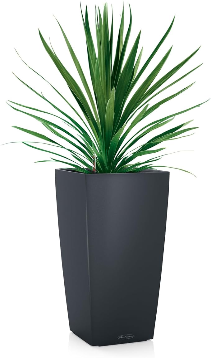 Lechuza CUBICO Color 40 Slate, Self-Watering Tall Planter, H29.5 L15.7 W15.7 in