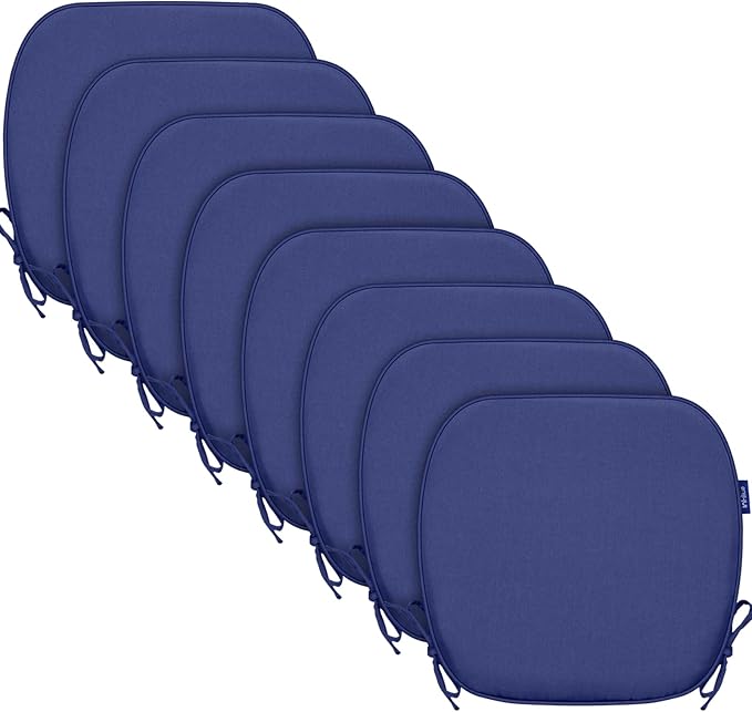 SleepMan Outdoor 17"x16" Chair Cushions with Ties Set of 8, Water Resistant All Weather U-Shape Seat Pads for Patio Garden Furniture Indoor Fade Resistant Patio Cushions (Dark Blue)