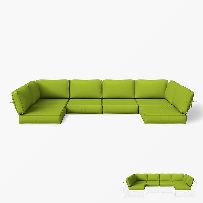 Outdoor Replacement Cushions for Patio Furniture, 5" Foam High-Density, 14-Piece Water-Resistant Outdoor Cushion for 6-Seat Sectional Patio Conversation Sets, Liner&Cover