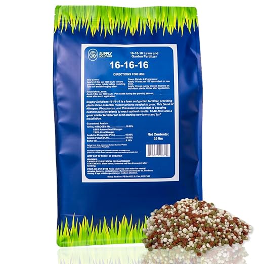 Supply Solutions 16-16-16 Complete Lawn & Garden All Purpose Granular Fertilizer - The Ultimate Plant Food for Lush Greenery & Vibrant Blooms - for All Plants, Vegetables, Fruits, and Berries - 25lbs