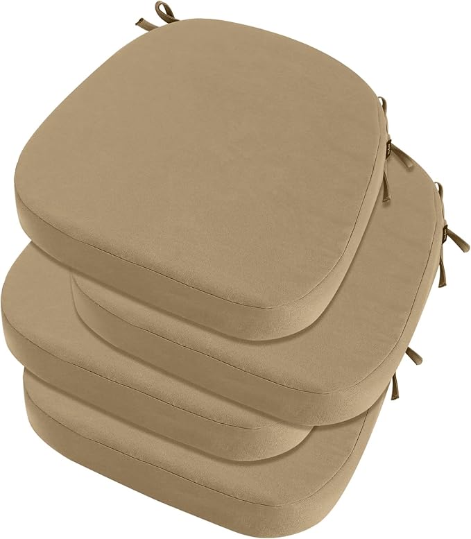 idee-home Outdoor Chair Cushions Set of 4, 19" x 19" x 2" Thick D-Shaped Patio Furniture Outdoor Seat Cushions Waterproof with Ties, Dining Pads
