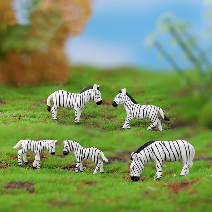 6 PCS Mini Resin Zebra, Fairy Garden Accessories, Miniature Figurines, Micro Landscape Ornaments