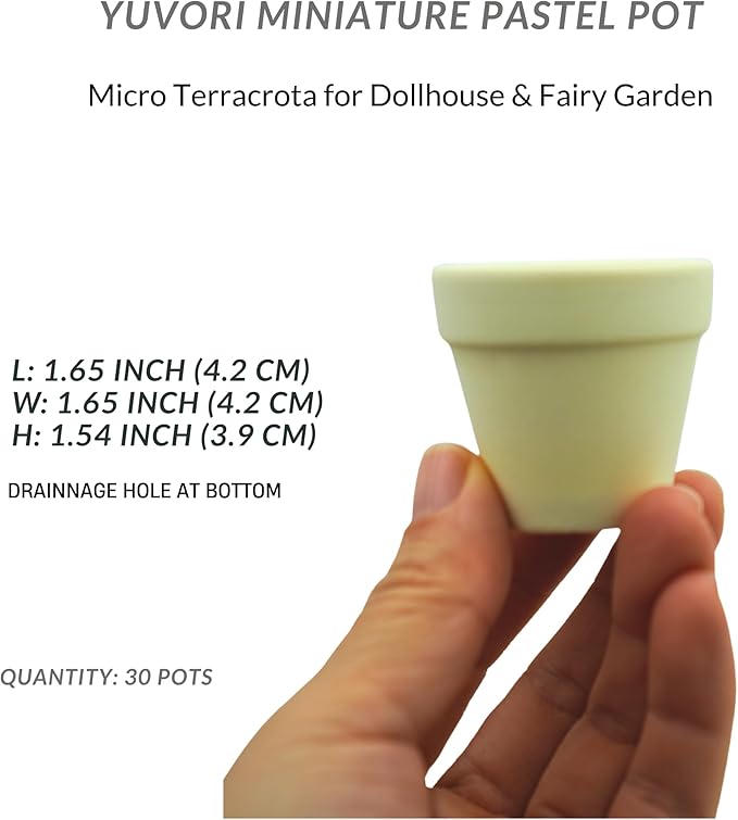 Mini Pastel Terracotta Pots for Micro Gardens – 30 Pack, 1.7” Tiny Breathable Clay Planters, Macaron Colors, for Moss, Fairy Gardens, Dollhouses, and Succulents (Yellow, 1.7 Inch)