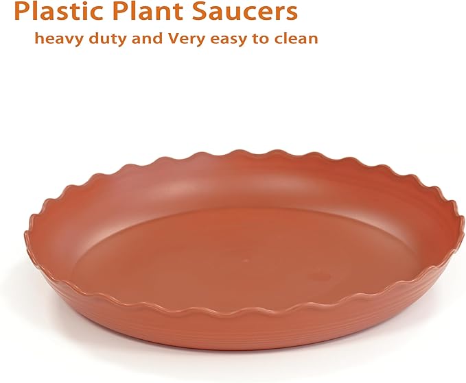 2 Pack Plant Saucer 10 inch, Heavy Duty Plastic Plant Saucers, Durable Plant Tray for Pots, Flower Saucers for Indoors, Plant Pot Saucers, Trays for Planter (Terracotta)