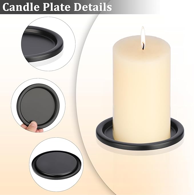 OwnMy 3PCS Iron Candle Holders for Pillar Candles, 3 Inch Metal Pillar Candle Plates and Trays, Small Round Tealight Holders Elegant Candle Stands Bases for Wedding Dining Table Centerpieces, Black