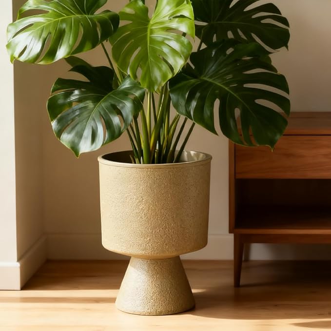 Lookat Modern Hourglass Planter, Indoor Decorative Plastic Plant Container, Textured Metal Look, Contemporary Home Garden Pot (GLOD, CUP003 Small+Medium)