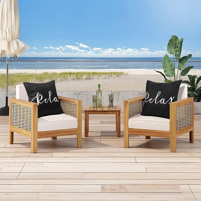 Merrycolor Set of 2 Black and White Outdoor Waterproof Pillow Covers 18x18 Relax Throw Pillow Covers Decorative Outdoor Pillows for Patio Furniture