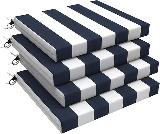 LVTXIII Outdoor Chair Cushions 18.5"x16"x2" Pack of 4, Water-Repellent Square Corner Memory Foam Seat Cushions with Ties for Garden Patio Furniture, Cabana Navy