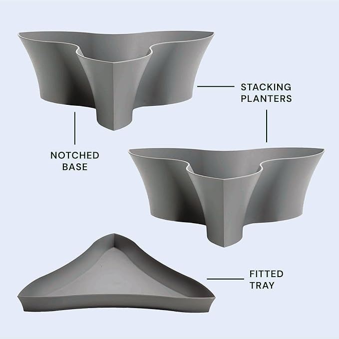 Bloem Collins 16" Charcoal Gray Stackable 2 Level Resin Garden Pot Planters for Herbs and Succulents, Made in USA