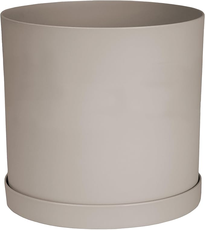 Bloem Mathers 12" Pebble Stone Round Modern Resin Garden Planter Pot with Drainage Holes and Removable Saucer Tray Included
