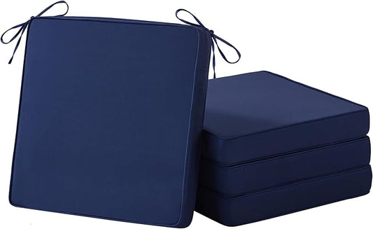 Patio Chair Cushions, 18.5" x 16" x 3" Outdoor Chair Cushions Set of 4, Waterproof Outdoor Cushions for Patio Furniture, Outdoors Seat Cushions Set of 4 with Handle and Ties, Navy Blue