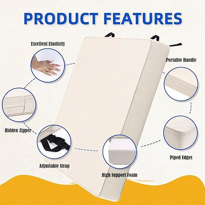 Patio Chair Cushion 20"x20" Waterproof Outdoor Seat Cushions for Patio Furniture Garden Sofa Couch Chair Pads with Handle and Adjustable Straps, 2 Packs, Beige