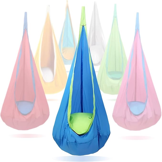 Kids Swing Seat Hammock Chair Indoor Outdoor Hanging Chair for Children,Soft & Safe with High Weight Capacity, Easy Install Perfect for Bedroom, Garden, Playroom(Blue)