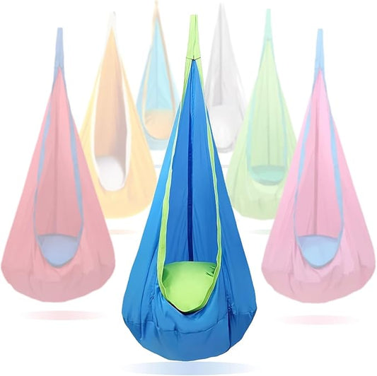 Kids Swing Seat Hammock Chair Indoor Outdoor Hanging Chair for Children,Soft & Safe with High Weight Capacity, Easy Install Perfect for Bedroom, Garden, Playroom(Blue)