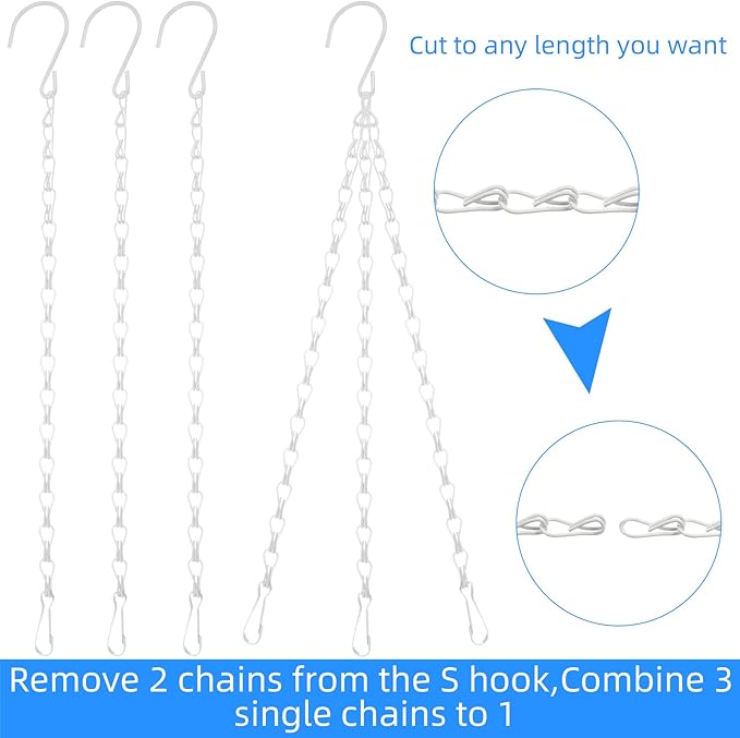 Hotop 8 Pcs Metal Hanging Chains with Ceiling Hooks, Garden Plant Hangers for Hanging Bird Feeders, Billboards, Chalkboards, Basket, Planters, Lanterns, Wind Chimes, Chain Hook DIY(12 Inch,White)