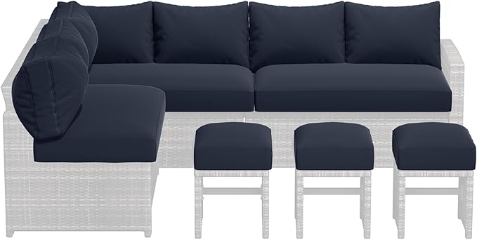 U-MAX Outdoor Cushions, 4 inch Memory Foam Patio Replacement for Outdoor Furniture, Fits 7-Seats Sectional Rattan Conversation Set, Splashproof Covers (Navy)
