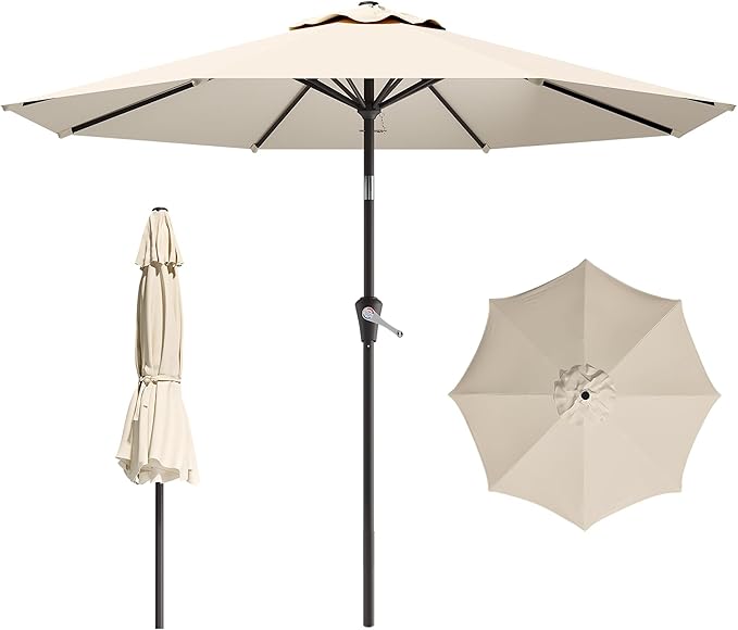AreShark 9 FT Patio Umbrella for Outdoor, Outdoor Umbrella with Push Button Tilt and Crank, Outdoor Patio Umbrellas with 8 Sturdy Ribs for Market, Garden, Deck, Backyard, Pool (Warm White)