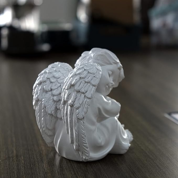 Asng Cherubs Angels Resin Garden Statue Figurine, Adorable Angel Sculpture Memorial Statue, Indoor Outdoor Home Garden Decoration (Hug Little Angel-Left)
