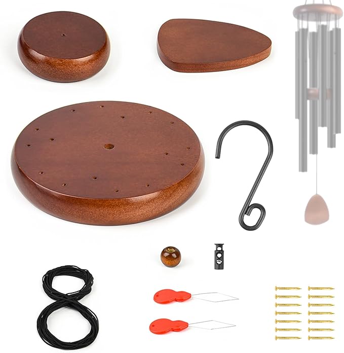 CELSOL Wind Chime Parts Kit, 24 PCS Complete DIY Set with Hooks, Round Top, Clapper, Wind Catcher, Brass Nails, and 17.2FT Nylon String for Easy Wind Chime Making, Repair, and Replacement