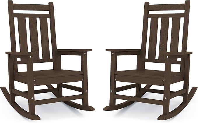 KINGYES Oversized Outdoor Rocking Chair Set of 2, All-Weather Patio Rocking Chairs for Porch, HDPE Outdoor Patio Rockers with High Back & Wide Seat for Garden, Lawn, Coffee