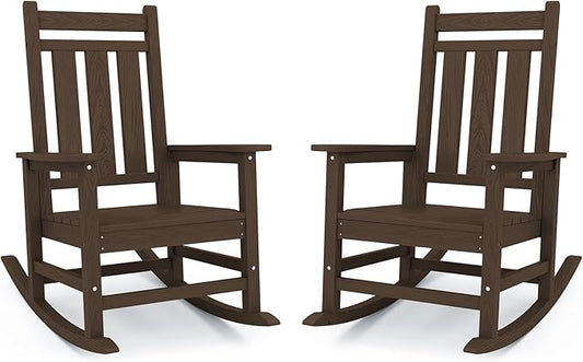 KINGYES Oversized Outdoor Rocking Chair Set of 2, All-Weather Patio Rocking Chairs for Porch, HDPE Outdoor Patio Rockers with High Back & Wide Seat for Garden, Lawn, Coffee