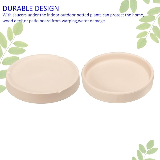 3 Pack Planter Saucers - Ceramic Plant Tray Flower Pot Drip Trays Round Apply to Outdoor/Garden (4/5/6inch, Ecru White)