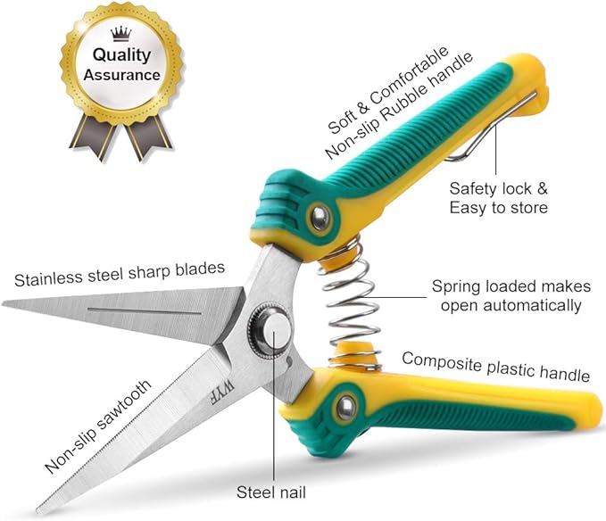 WYF Pruning Scissors, Professional Garden Shears - Straight Stainless Steel Blades - Sharp Gardening Hand Pruner for Garden Harvesting Fruits, Vegetables, Trimming Flowers and Plants, 8.1IN