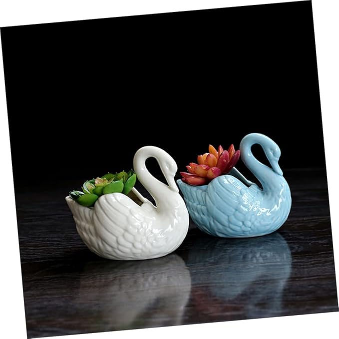 Cute Succulent Pot White Swan Planter Swan Decor Ceramic Vase Tabletop Garden Decor