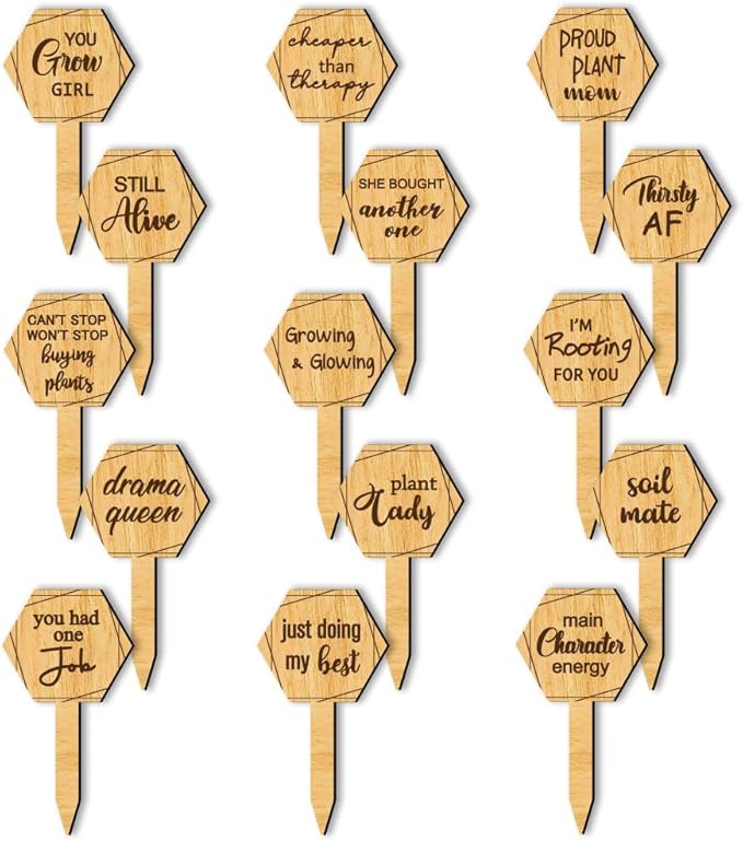 arricraft 15 Pcs Wooden Plant Tags, Fun Text Waterproof Garden Stake Labels Proverbs Plant Markers with Text for Vegetable Fruit Potted Plants Nursery Markers Decorative Gifts