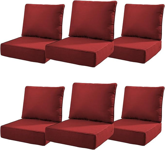 6" Thick Outdoor Cushions 22x24x6, 6-Set Deep Seat Patio Cushions with Removable Cover, Waterproof & Fade Resistant Replacement for Wicker Chair, Loveseat, Sofa - Red