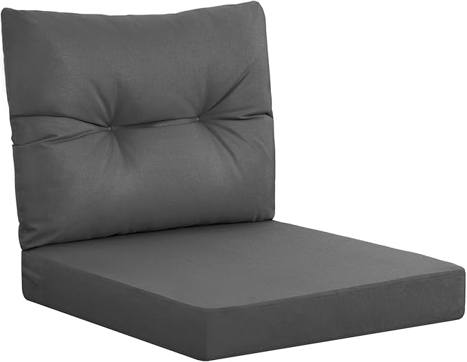 YEFU Olefin Outdoor Chair Cushions: Fade Resistant Outdoor Seat Cushion 24 x 24 - All Weather Patio Furniture Cushion with Ties - Deep Seat Patio Cushions for Chair Sofa Couch (Dark Gray)