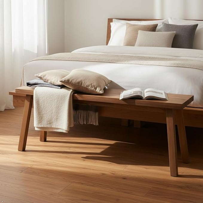 Solid Wood Bench - Minimalist Design, Acacia Wood Construction, Brown Color, Versatile for Entryway, Living Room, Bedroom & Outdoors, Easy Assembly & Weather-Resistant