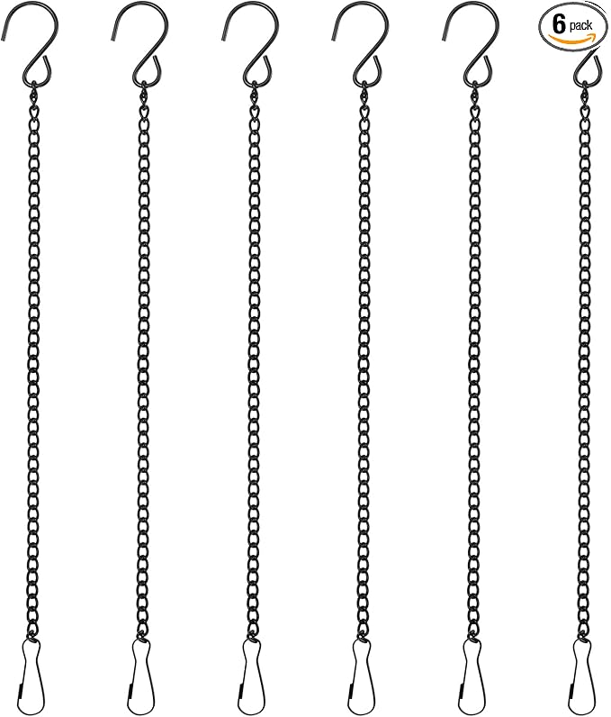6-Pack Chain for Hanging Plants, 30cm(12 Inch) Adjustable Hanging Chain with Clips for Bird Feeder/Planter/Lantern/Wind Chime, Iron Basket Extender Hanger [Black]