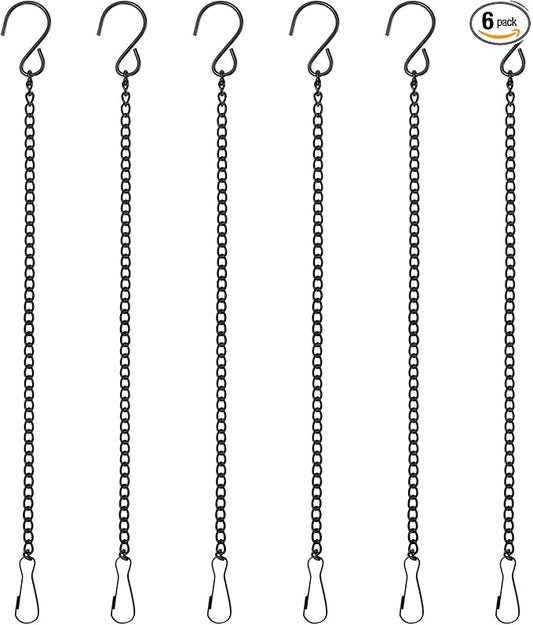 6-Pack Chain for Hanging Plants, 30cm(12 Inch) Adjustable Hanging Chain with Clips for Bird Feeder/Planter/Lantern/Wind Chime, Iron Basket Extender Hanger [Black]