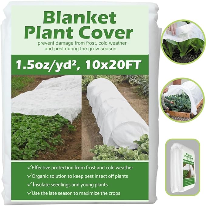 Plant Covers Freeze Protection 10 ft x 20 ft Floating Row Cover 1.5 oz/yd² Garden Fabric Plant Cover for Winter Frost/Sun Pest Protection (10FT X 20FT)