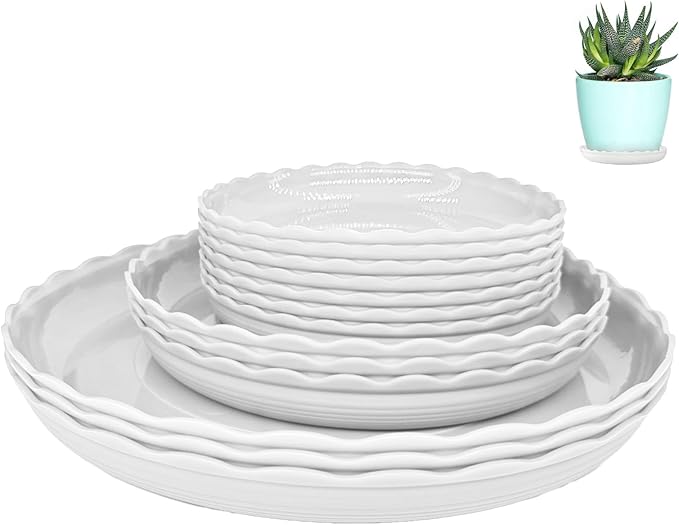 Plant Saucer Set, 13 Pcs Plant Trays, 6, 8, 10 Inch Durable Plastic White Round Plant Pot Trays, Drip Trays for Indoor and Outdoor Garden