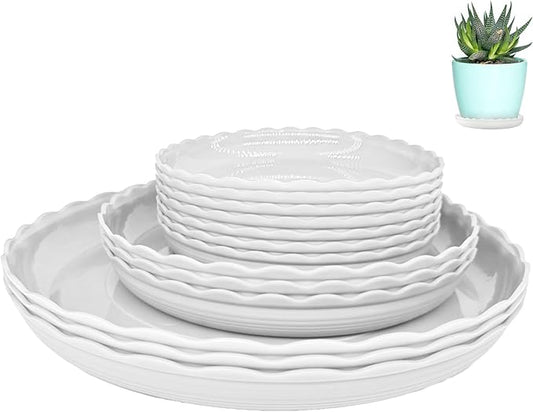 Plant Saucer Set, 13 Pcs Plant Trays, 6, 8, 10 Inch Durable Plastic White Round Plant Pot Trays, Drip Trays for Indoor and Outdoor Garden