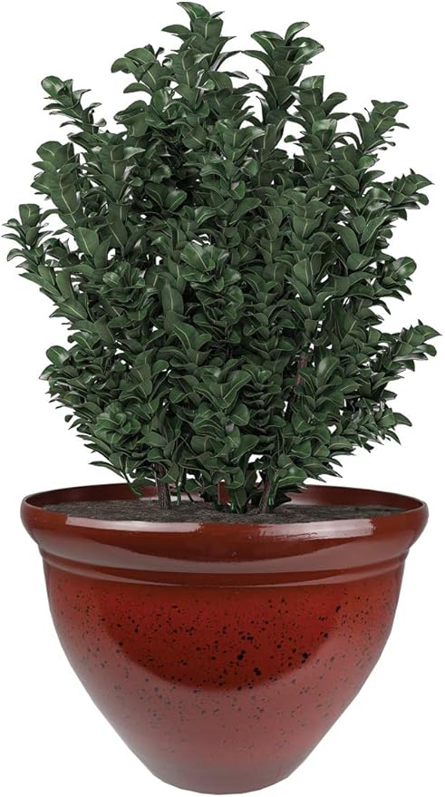 The HC Companies 12 Inch Pizzazz Round Planter Pots with Ceramic Look, Lightweight UV-Resistant Plastic Indoor & Outdoor Planters, 2-Pack Flower Pots for Garden & Home Decor, Warm Red