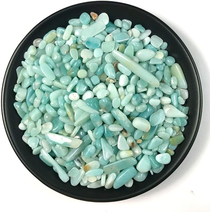 IMALY Amazonite Tumbled Chips Stone Polished Crushed Healing Crystal Quartz Pieces Irregular Shaped Stones for Home Decorative Stones Vases Plants Succulents 0.5lb