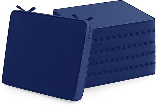 Outdoor Chair Cushions Set of 6: Waterproof & Fade Resistant Seat Cushion for Patio Furniture - 19 x 19 x 2 Inch Chair Pads with Ties and Hidden Zipper - Patio Chair Cushion Replacement, Navy